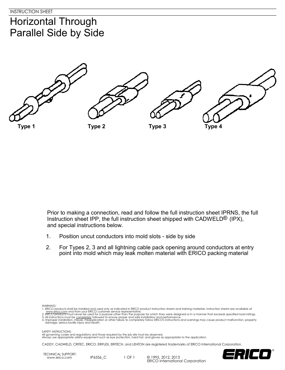 ERICO IP6556 Horizontal Through Parallel Side by Side User Manual | 1 page