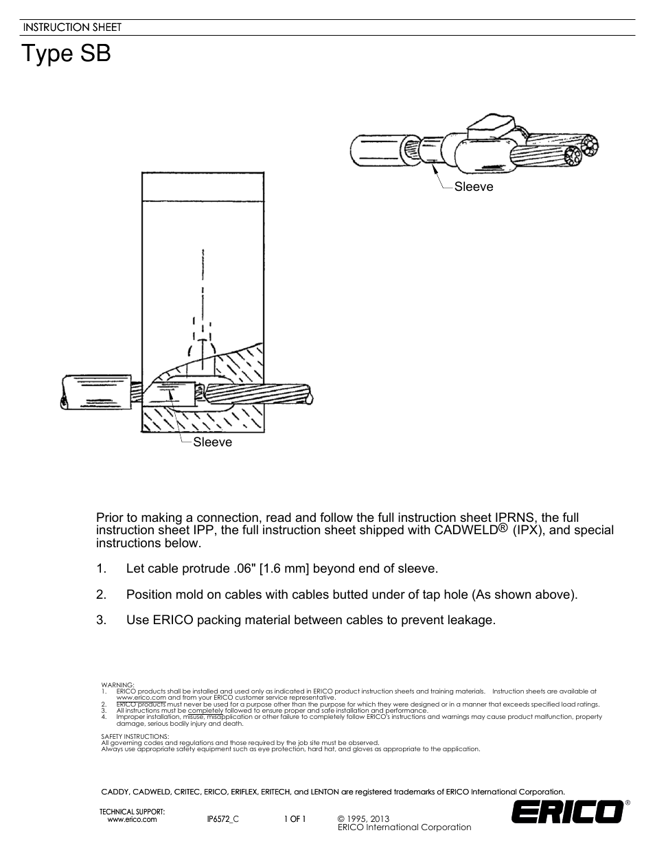 ERICO IP6572 Type SB User Manual | 1 page
