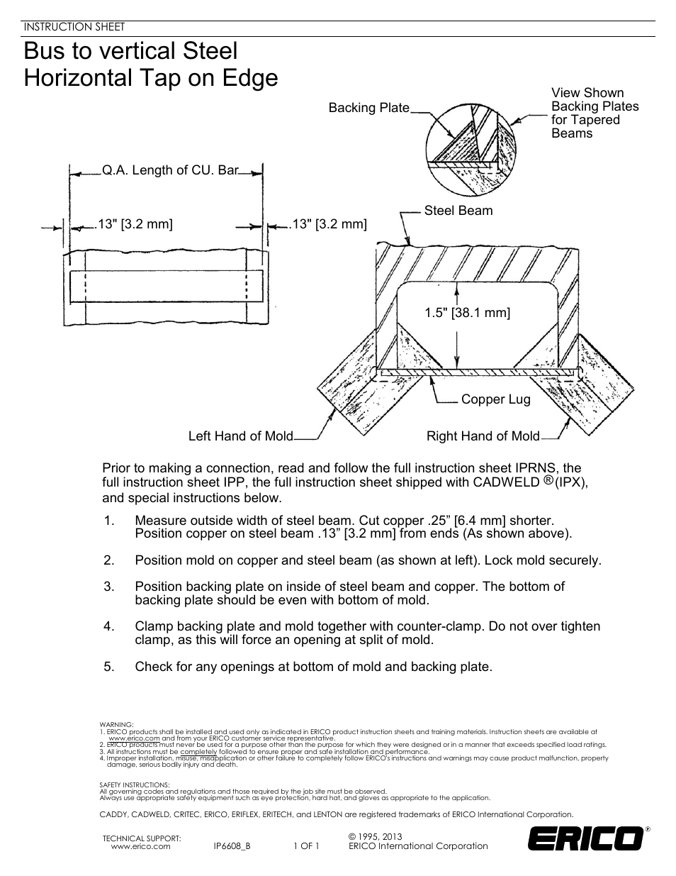 ERICO IP6608 Bus to Vertical Steel Horizontal Tap to Edge User Manual | 1 page