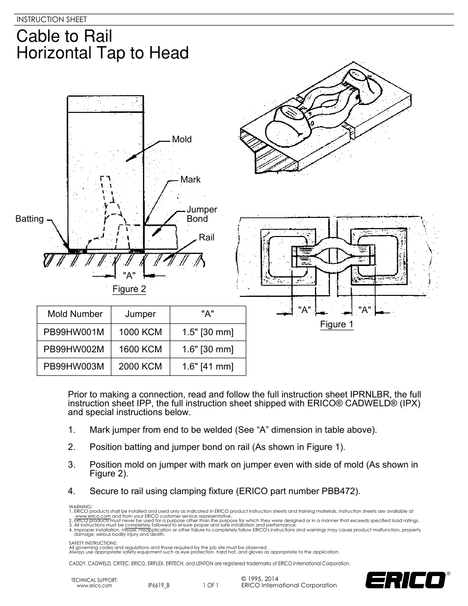 ERICO IP6619 Cable to Rail Horizontal Tap to Head User Manual | 1 page