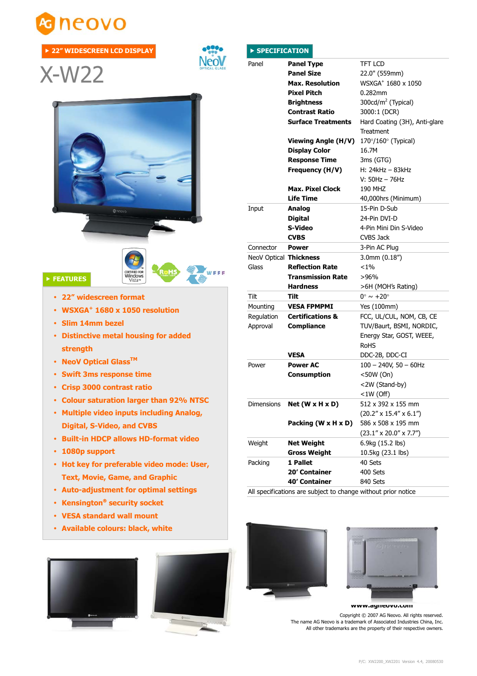 AG Neovo X-W22 User Manual | 1 page
