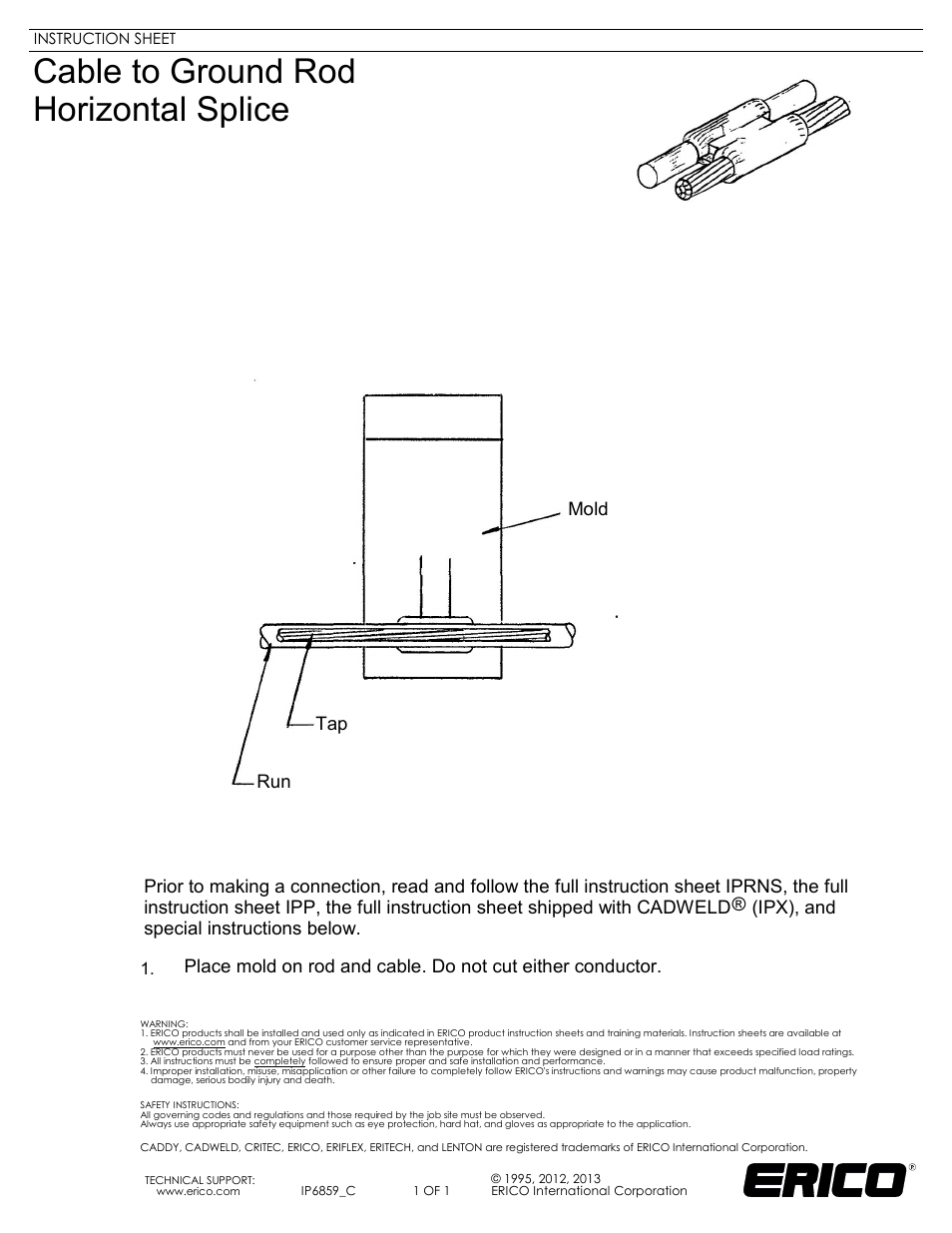 ERICO IP6859 Cable to Ground Rod Horizontal Splice User Manual | 1 page