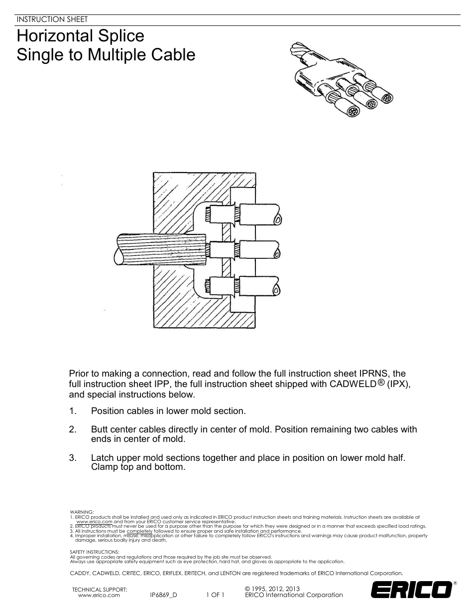 ERICO IP6869 Horizontal Splice Single to Multiple Cable User Manual | 1 page