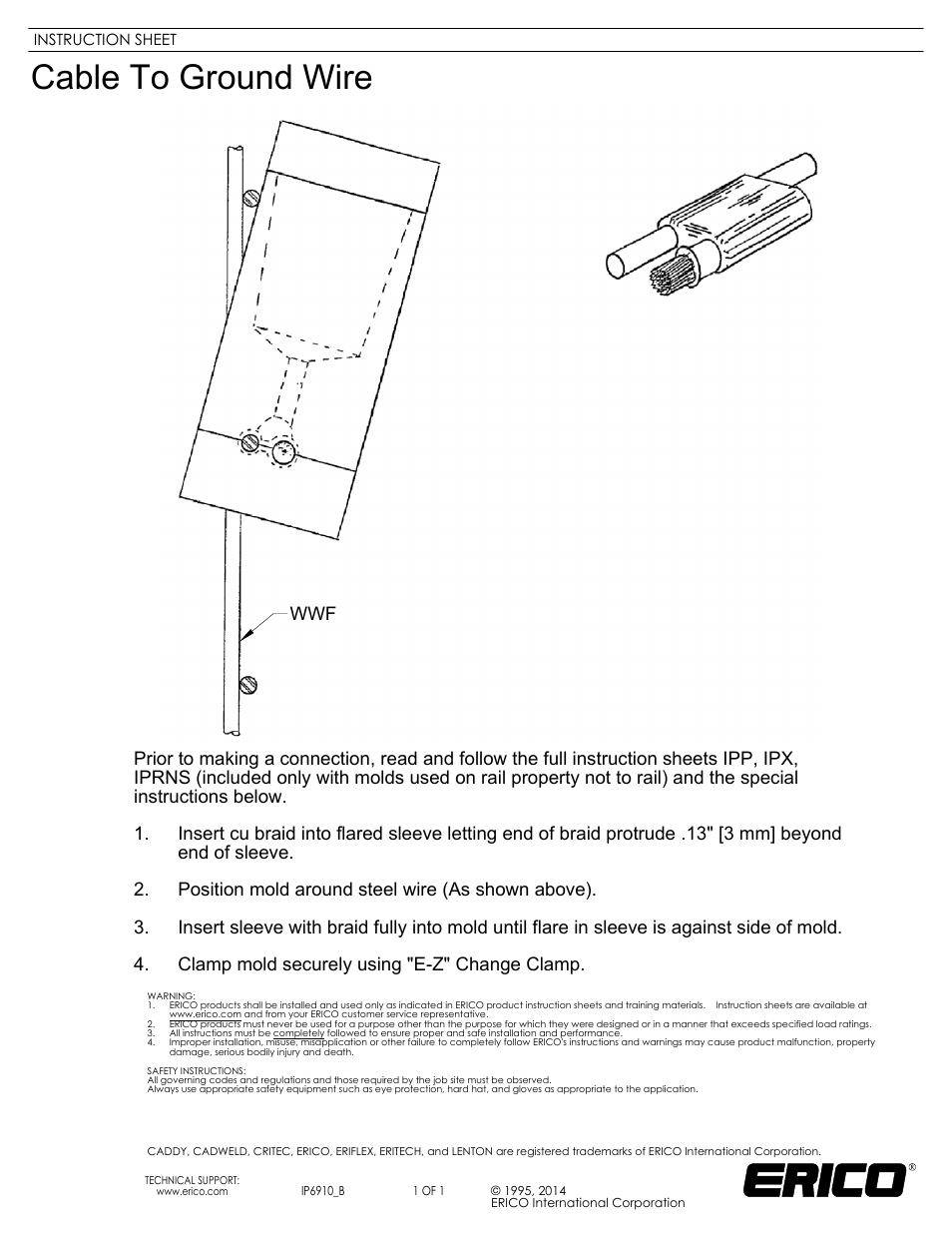 ERICO IP6910 Cable to Ground Wire User Manual | 1 page