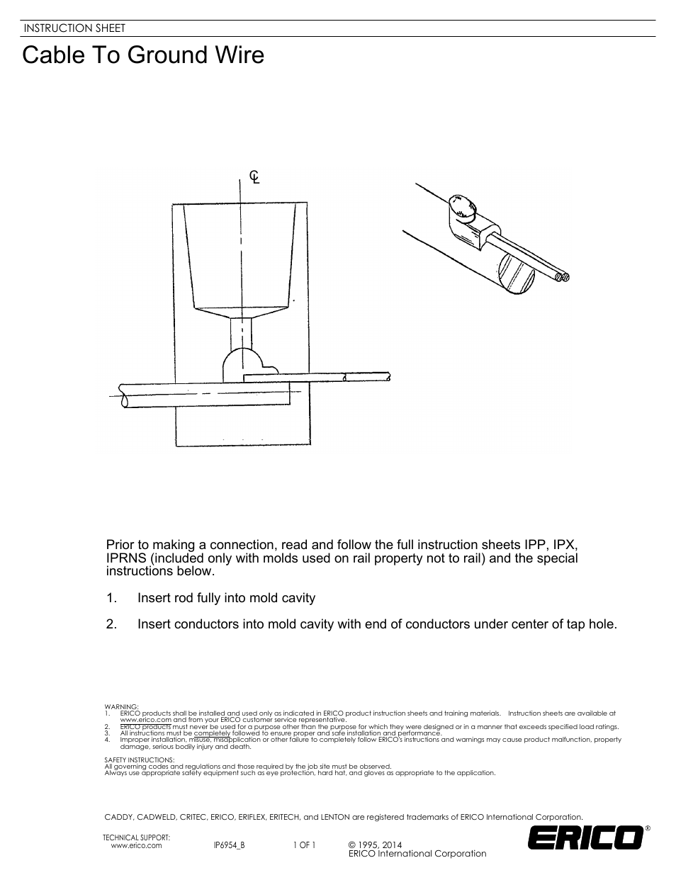 ERICO IP6954 Cable to Ground Wire User Manual | 1 page