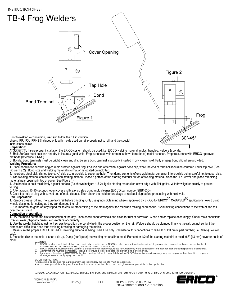 ERICO IP6992 TB-4 Frog Welders User Manual | 1 page