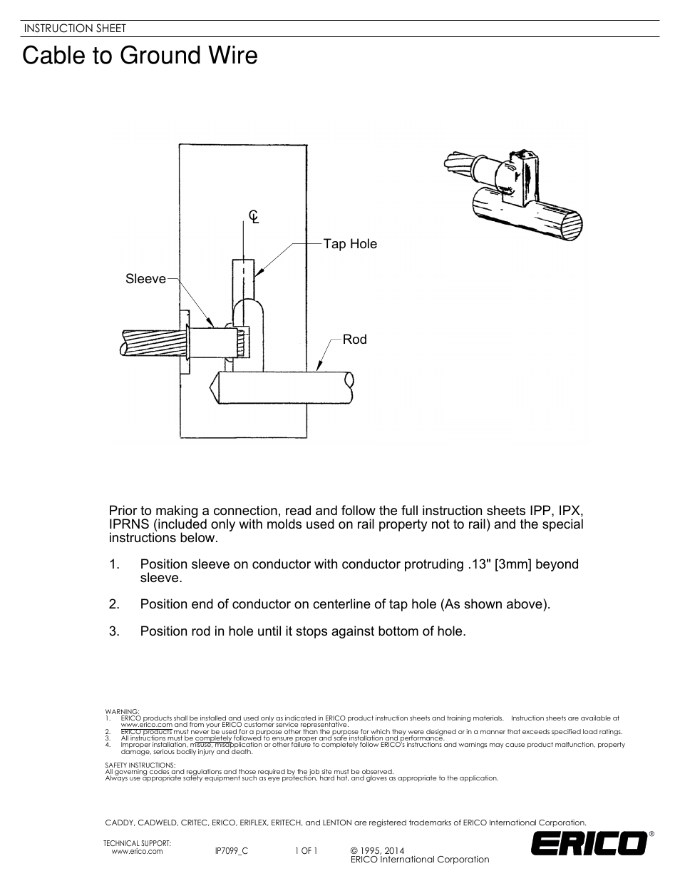 ERICO IP7099 Cable to Ground Wire User Manual | 1 page