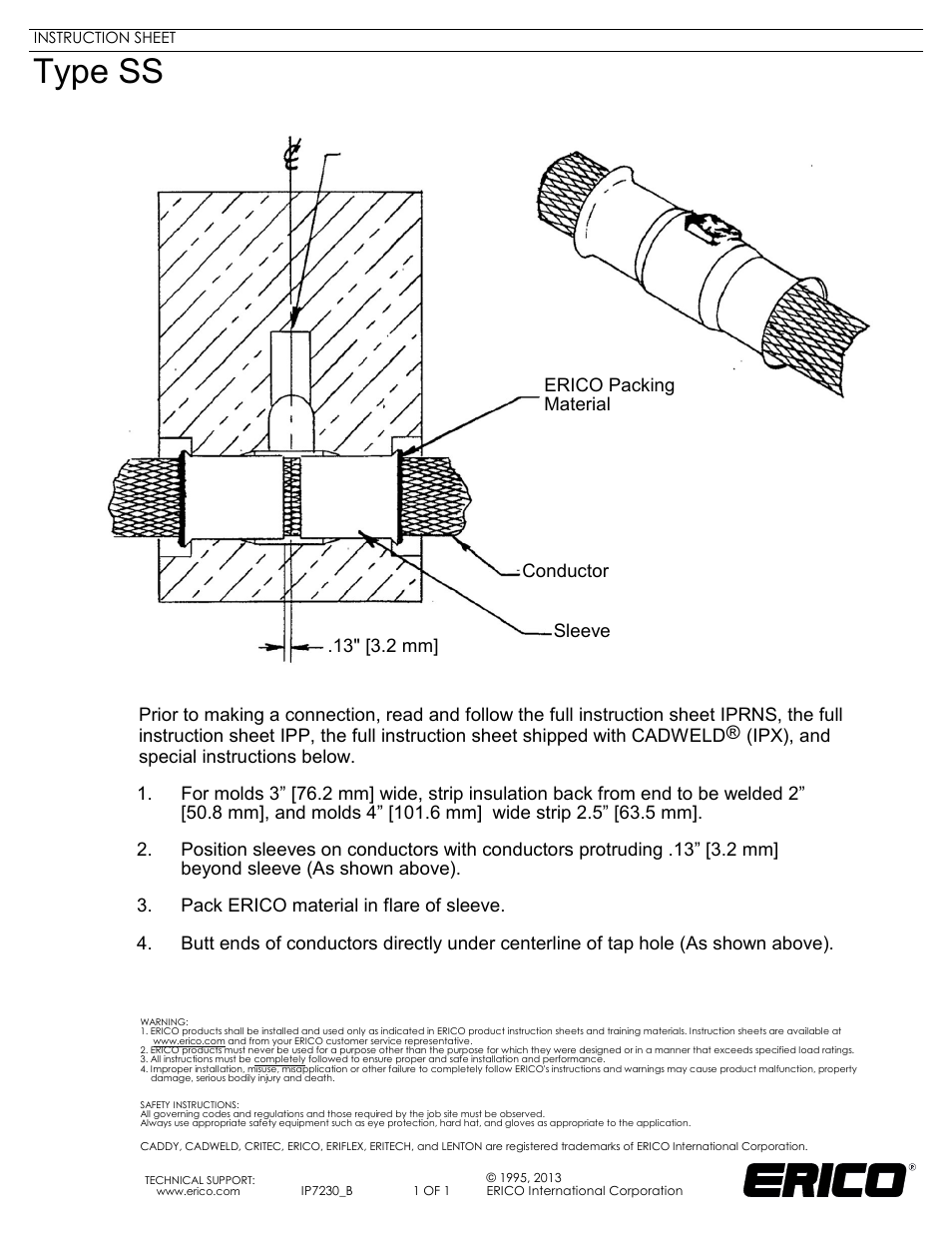 ERICO IP7230 Type SS User Manual | 1 page