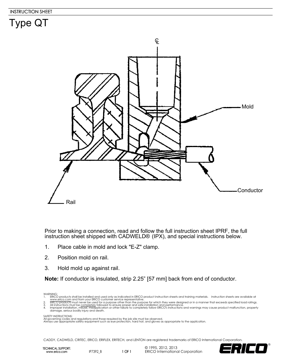 ERICO IP7392 Type QT User Manual | 1 page