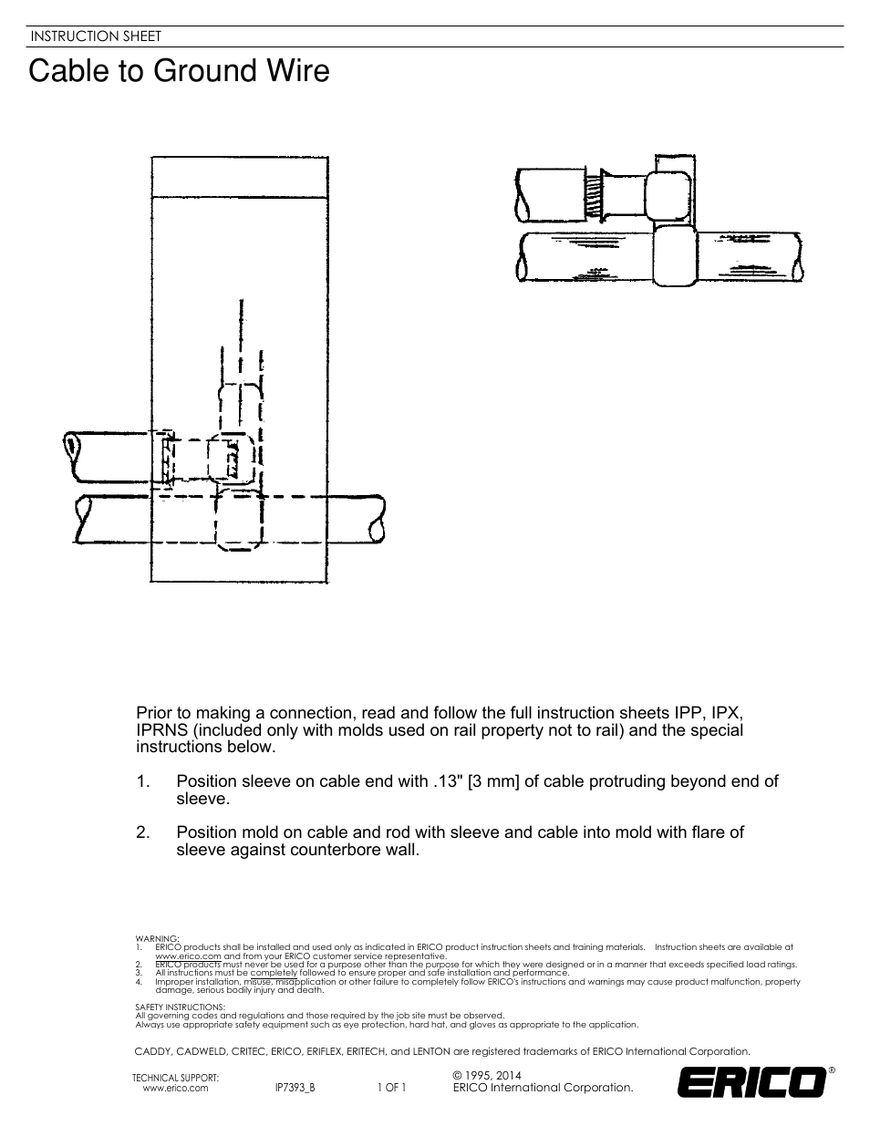 ERICO IP7393 Cable to Ground Wire User Manual | 1 page