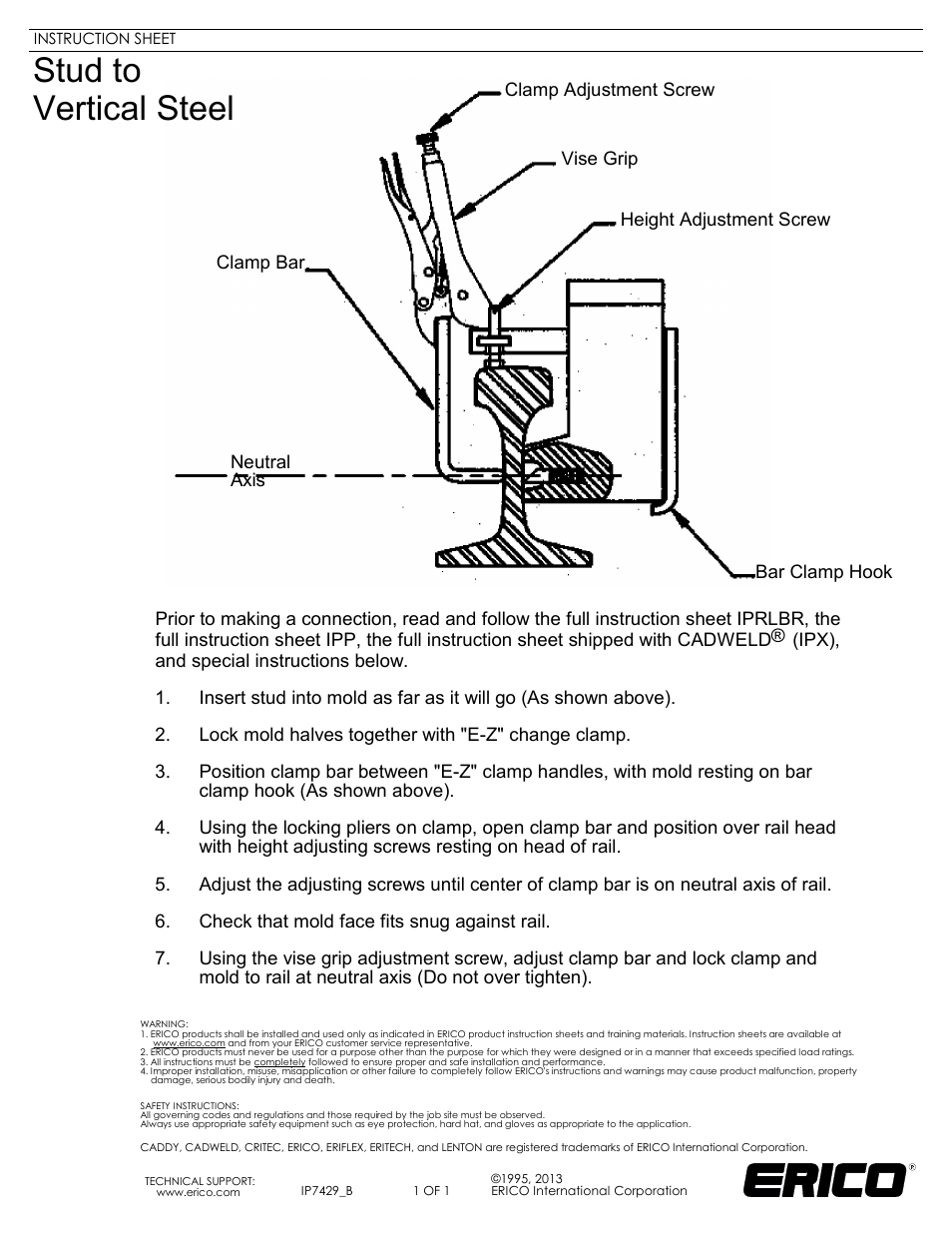 ERICO IP7429 Stud to Vertical Steel User Manual | 1 page