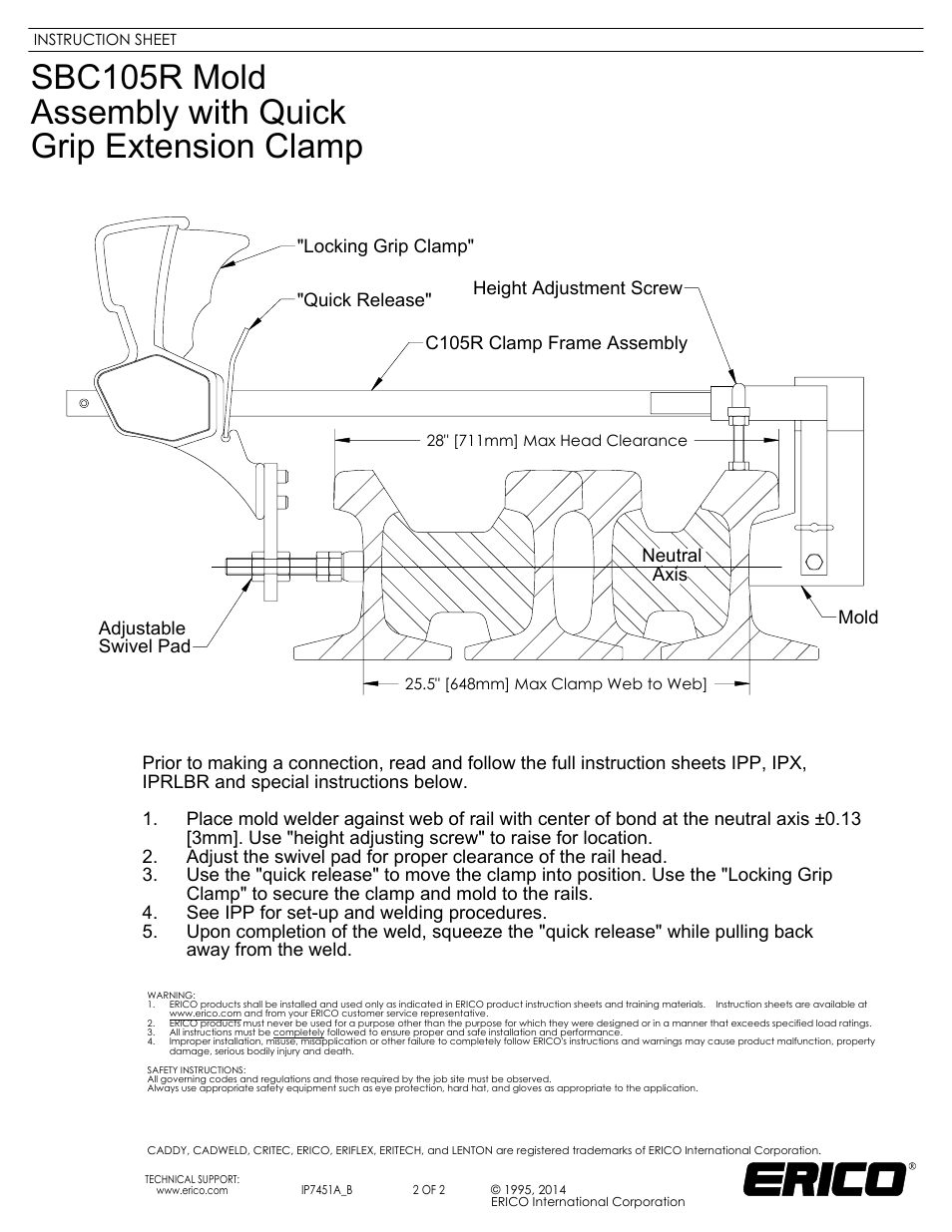 Sheet2 | ERICO IP7451A SBC105R Mold Assembly with Quick Grip Extension Clamp User Manual | Page 2 / 2