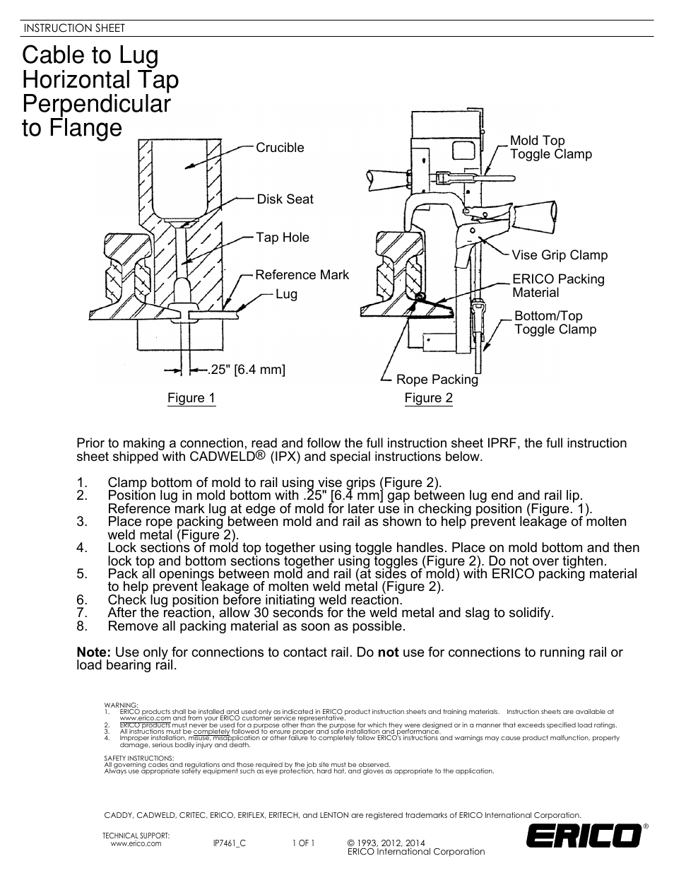 ERICO IIP7461 Cable to Lug Horizontal Tap Perpendicular to Flange User Manual | 1 page