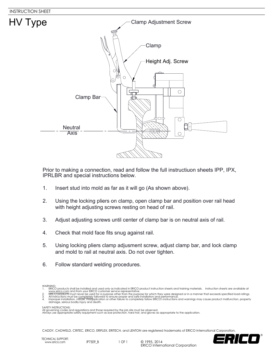 ERICO IP7509 HV Type User Manual | 1 page