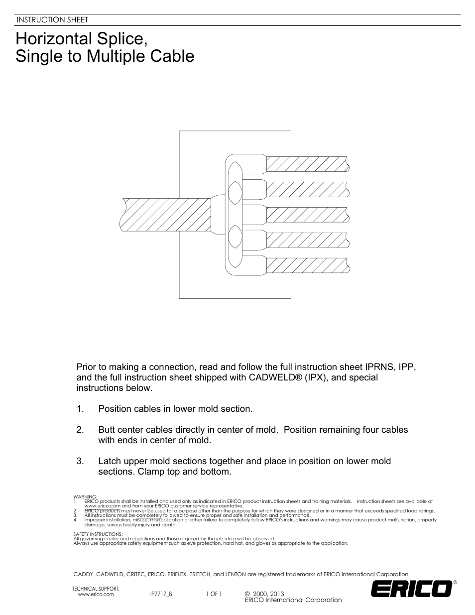 ERICO IP7717 Horizontal Splice, Single to Multiple Cable User Manual | 1 page