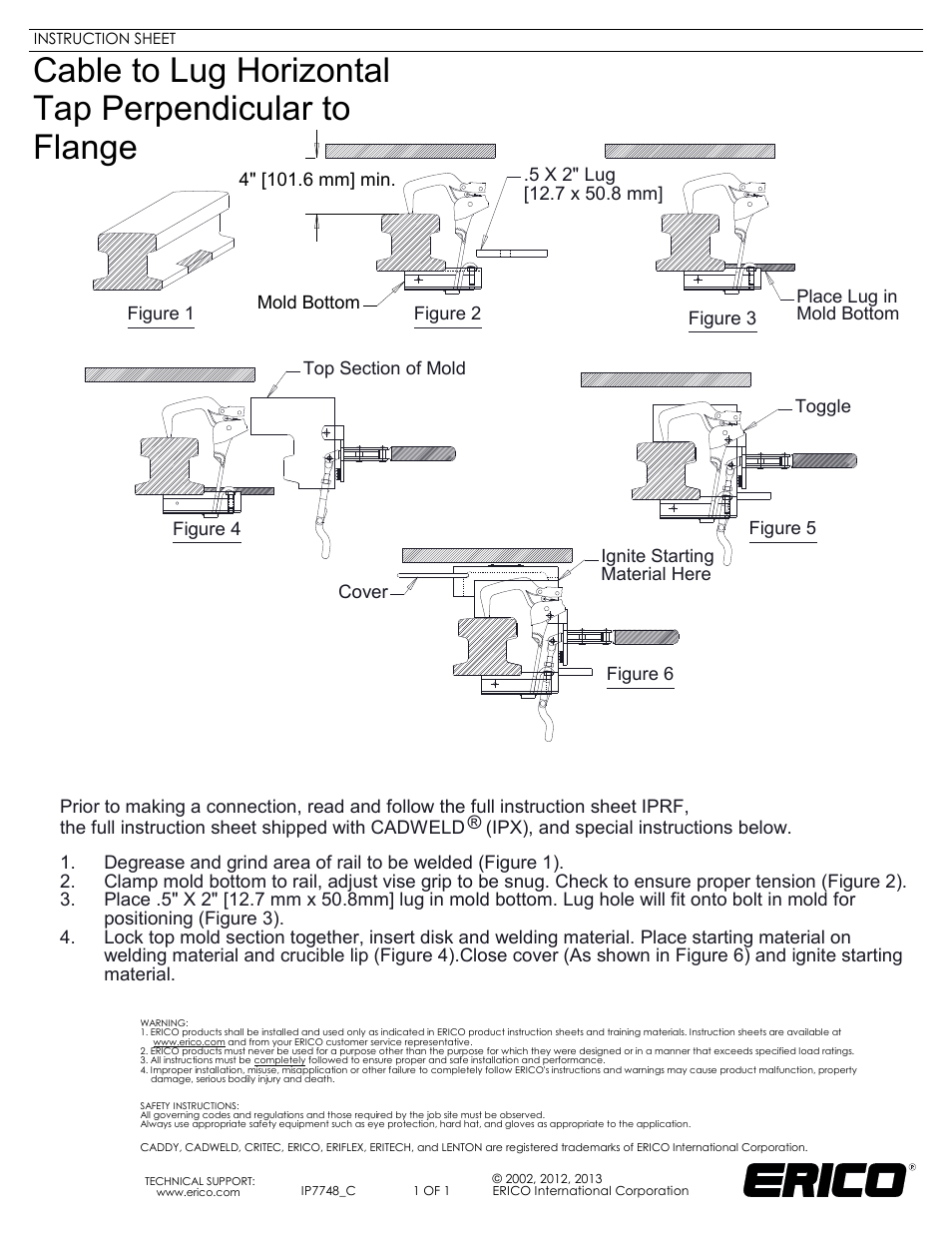 ERICO IP7748 Cable to Lug Horizontal Tap Perpendicular to Flange User Manual | 1 page