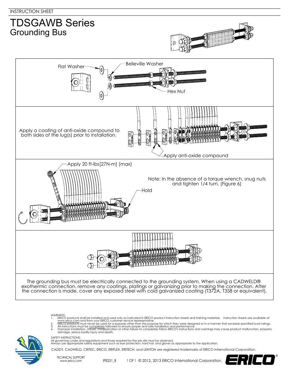 ERICO TDSGAWB Series Grounding Bus User Manual | 1 page