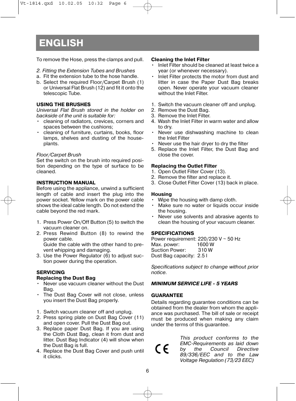 English | Vitek VT-1814 User Manual | Page 6 / 44