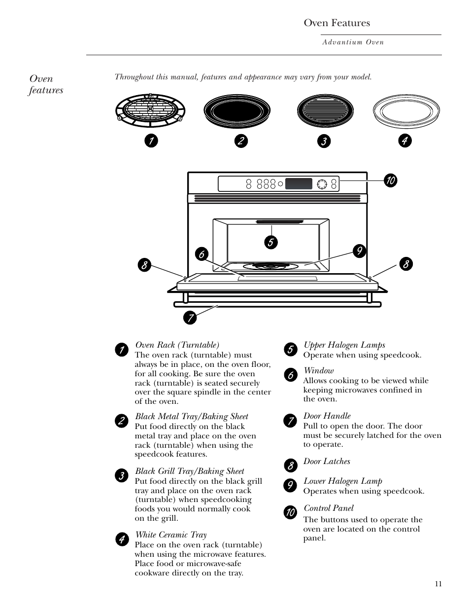 Oven features | GE ZSC2001 User Manual | Page 11 / 40