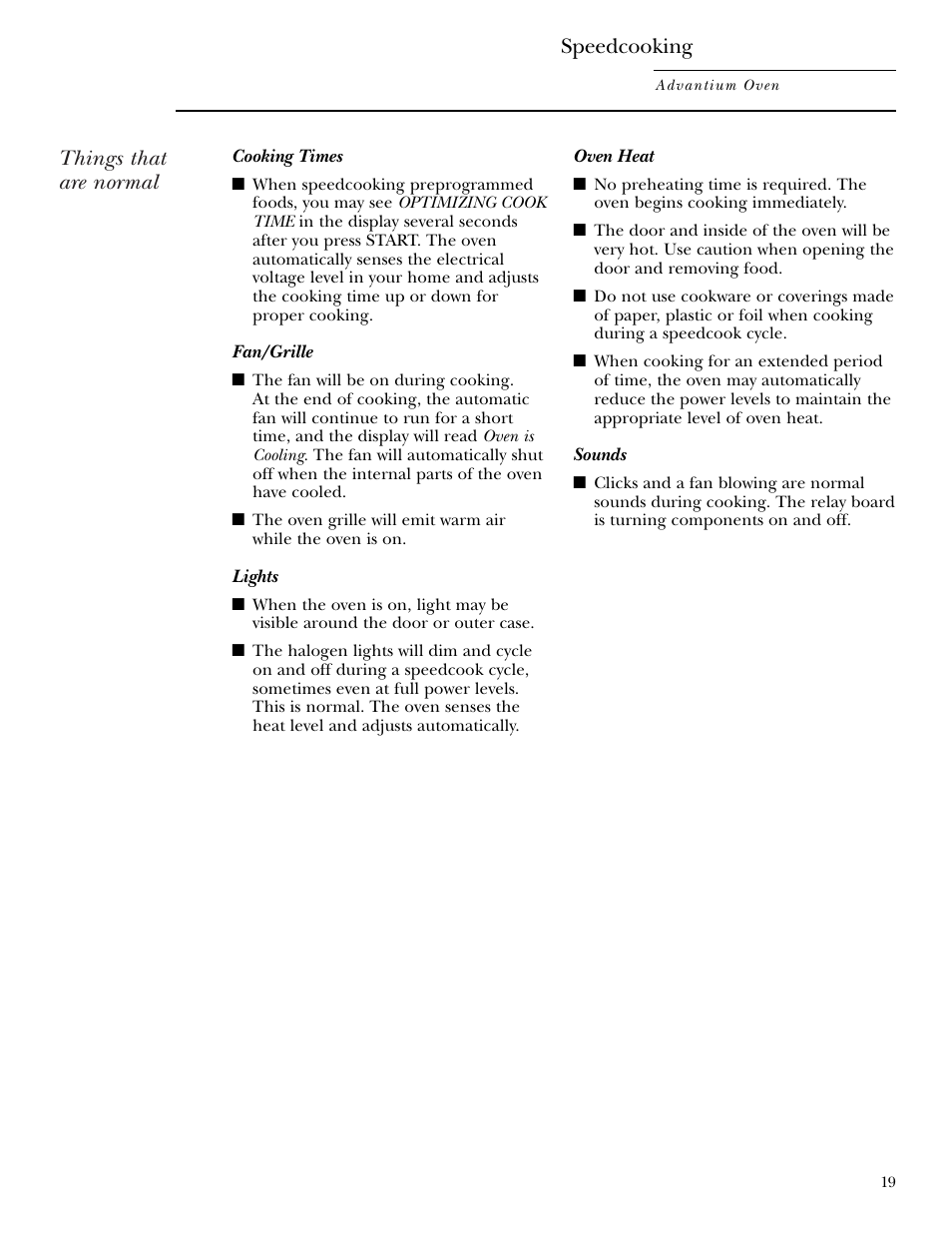 Things that are normal, Speedcooking | GE ZSC2001 User Manual | Page 19 / 40