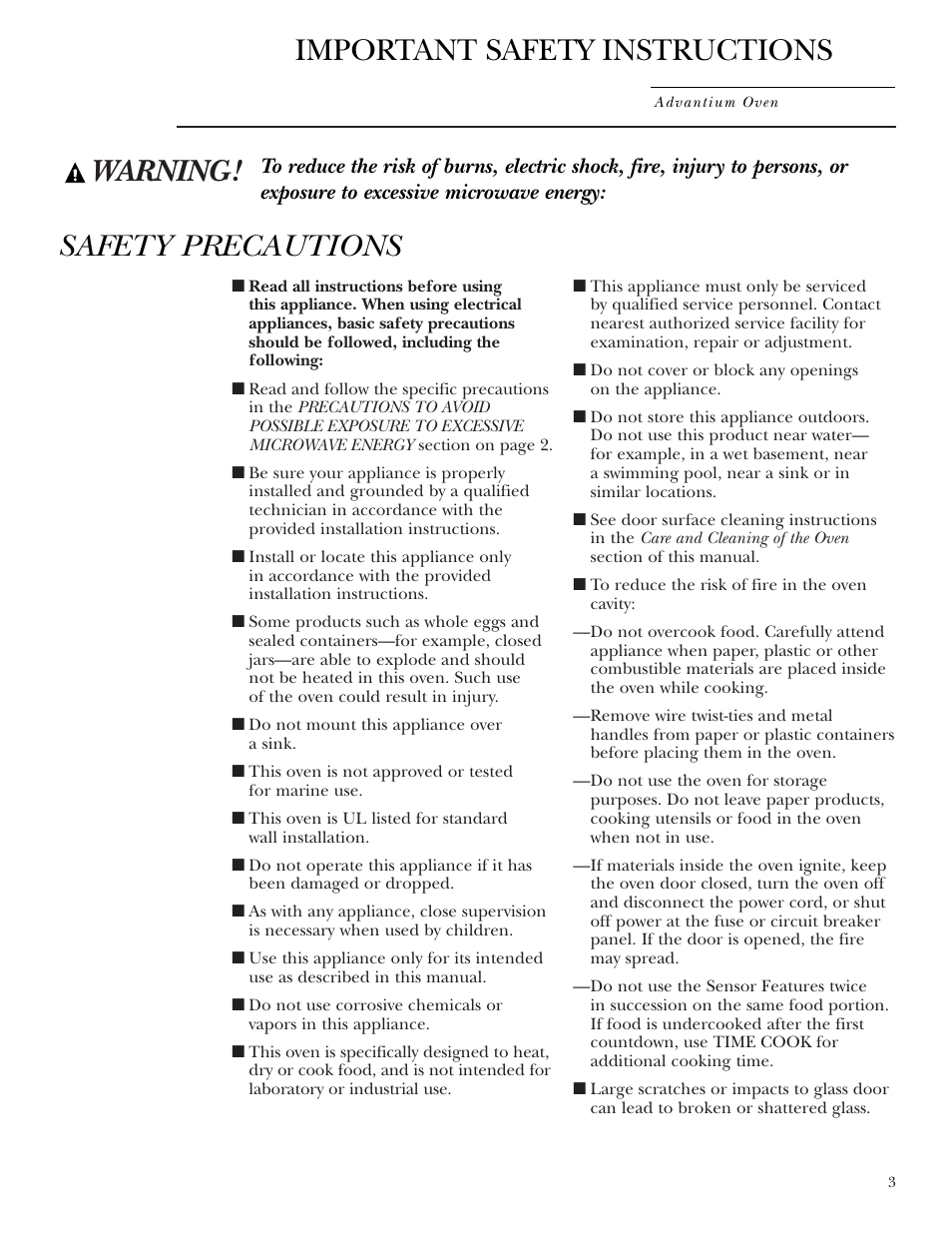 Warning! important safety instructions, Safety precautions | GE ZSC2001 User Manual | Page 3 / 40