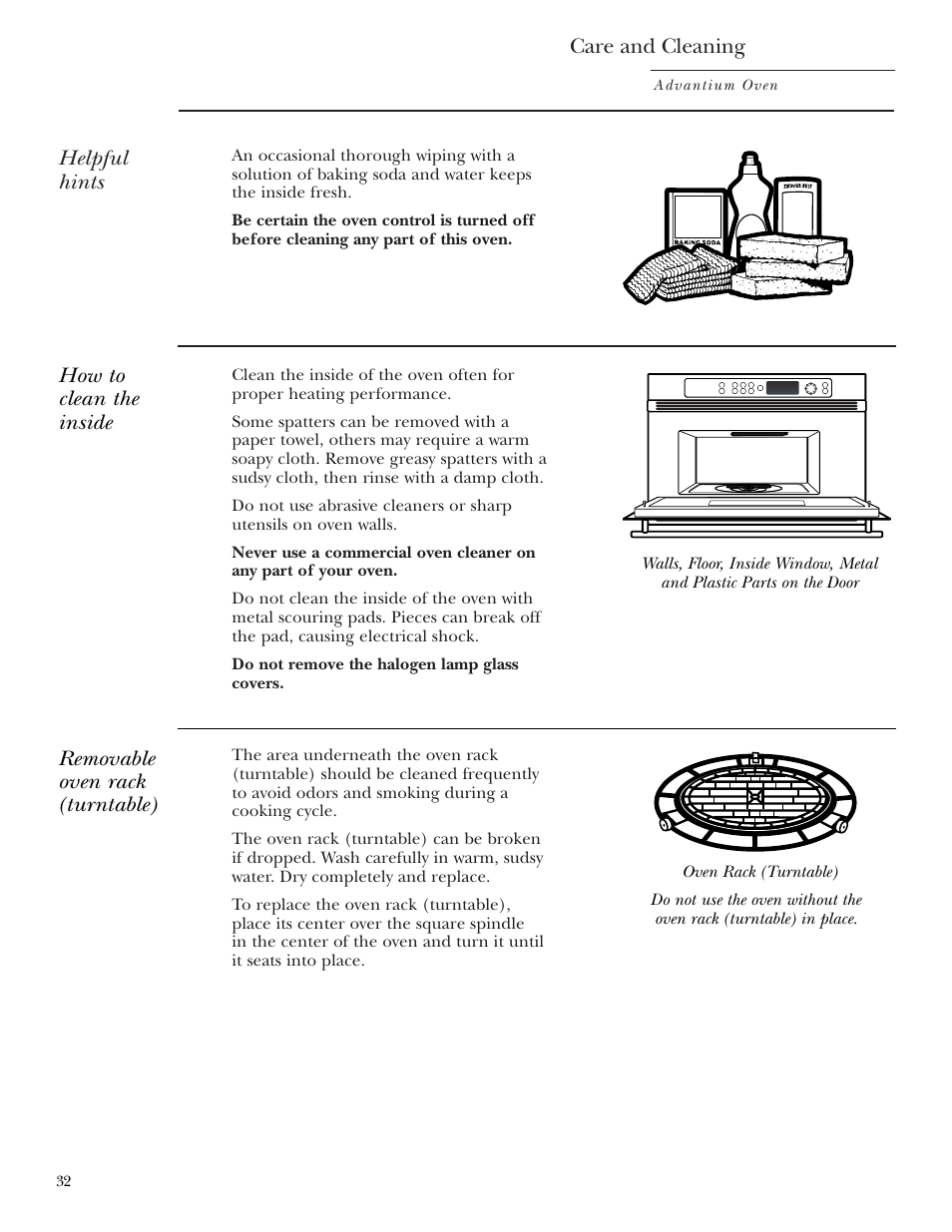 Cleaning the inside, Care and cleaning, Helpful hints | GE ZSC2001 User Manual | Page 32 / 40