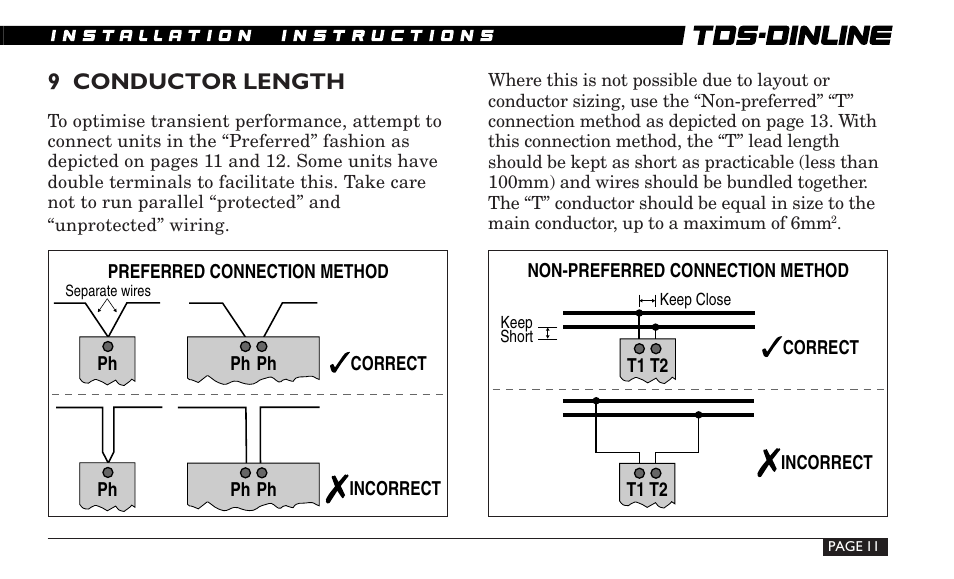 9 conductor length | ERICO TDS-DINLINE Surge Suppressor User Manual | Page 11 / 32