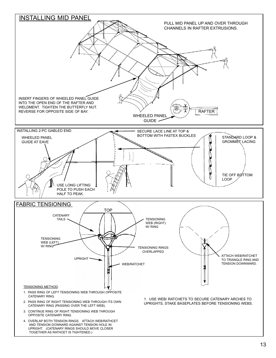Installing mid panel, Fabric tensioning | Anchor Industries NAVI-TRAC NAV40GBL-1104 User Manual | Page 13 / 16