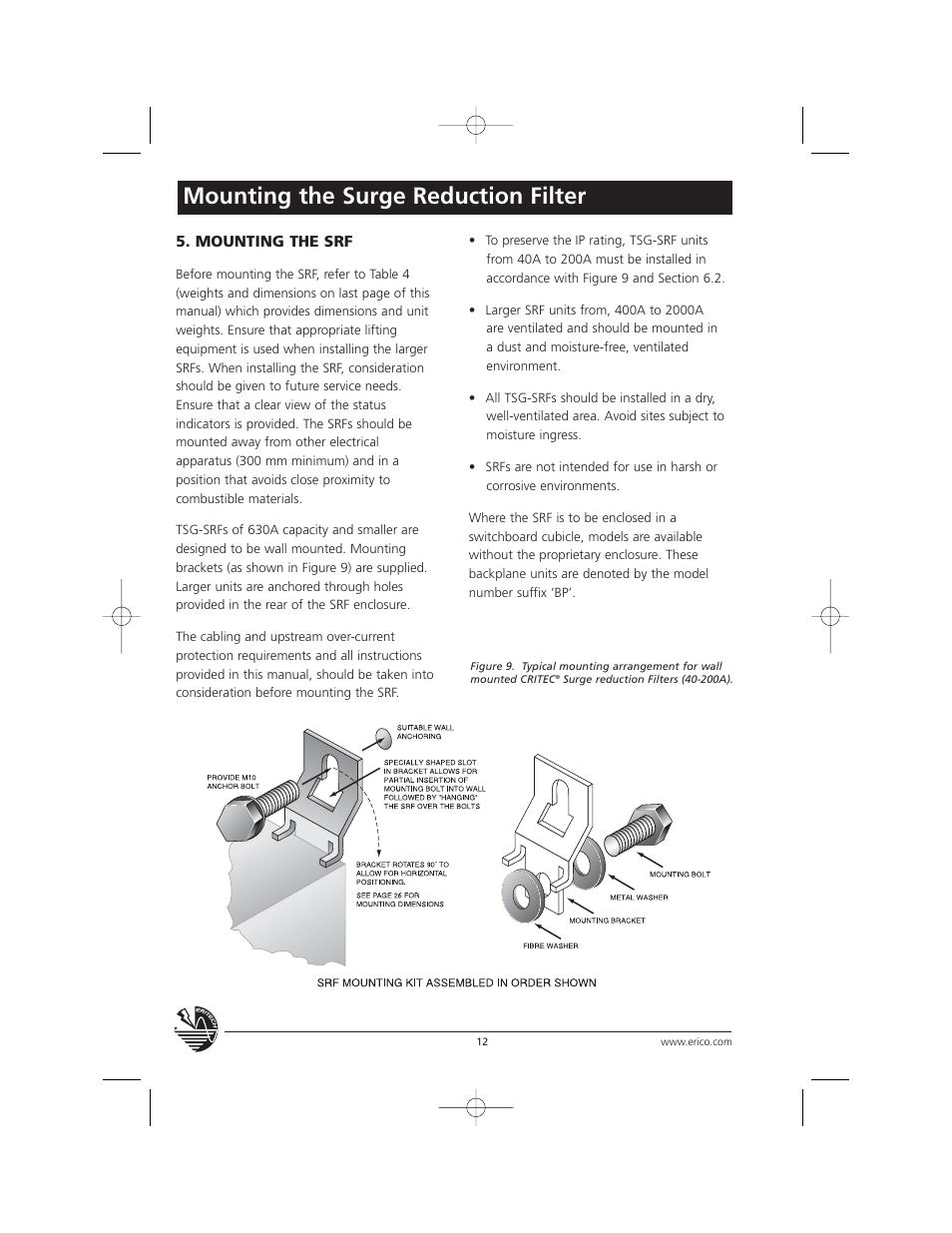 Mounting the surge reduction filter | ERICO TSG Series Surge Reduction Filters (TSG-RSF) User Manual | Page 12 / 28