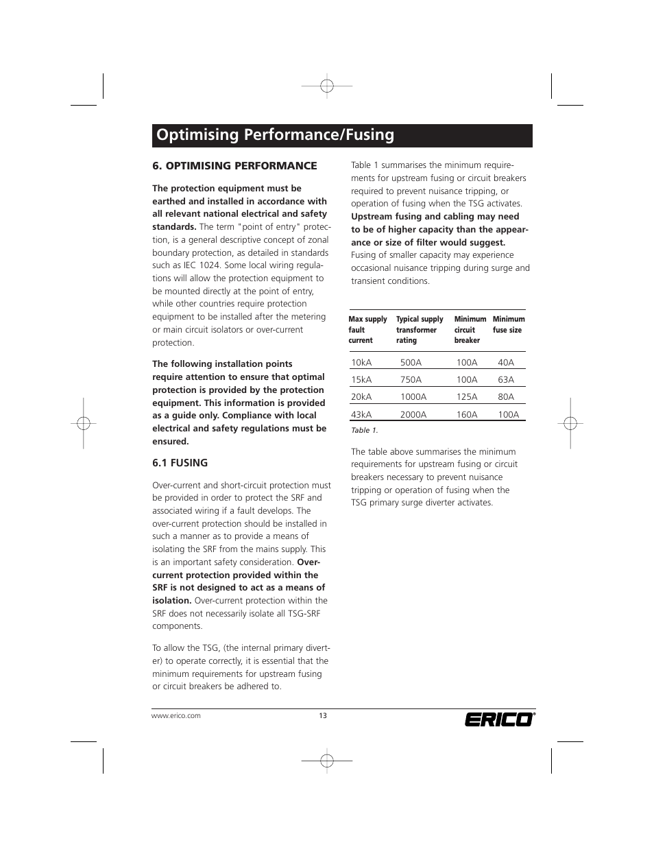 Optimising performance/fusing | ERICO TSG Series Surge Reduction Filters (TSG-RSF) User Manual | Page 13 / 28