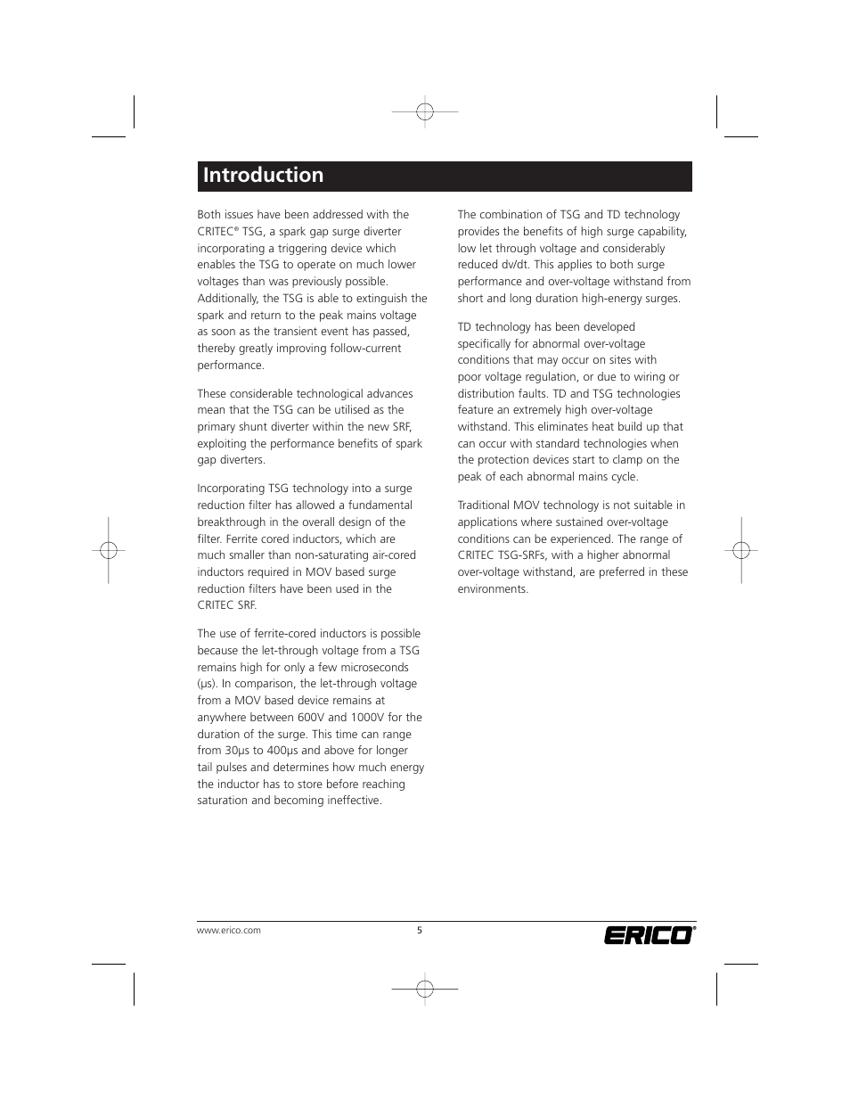 Introduction | ERICO TSG Series Surge Reduction Filters (TSG-RSF) User Manual | Page 5 / 28