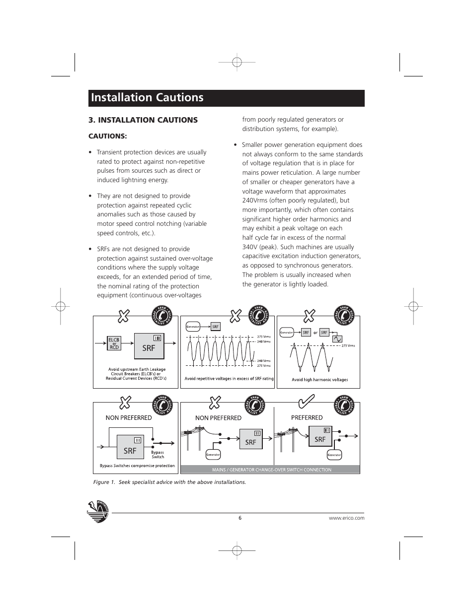 Installation cautions | ERICO TSG Series Surge Reduction Filters (TSG-RSF) User Manual | Page 6 / 28