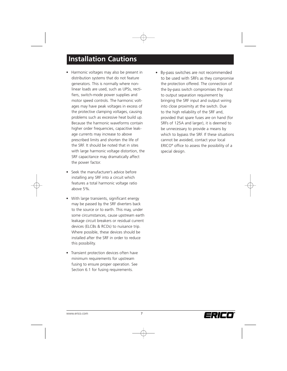 Installation cautions | ERICO TSG Series Surge Reduction Filters (TSG-RSF) User Manual | Page 7 / 28