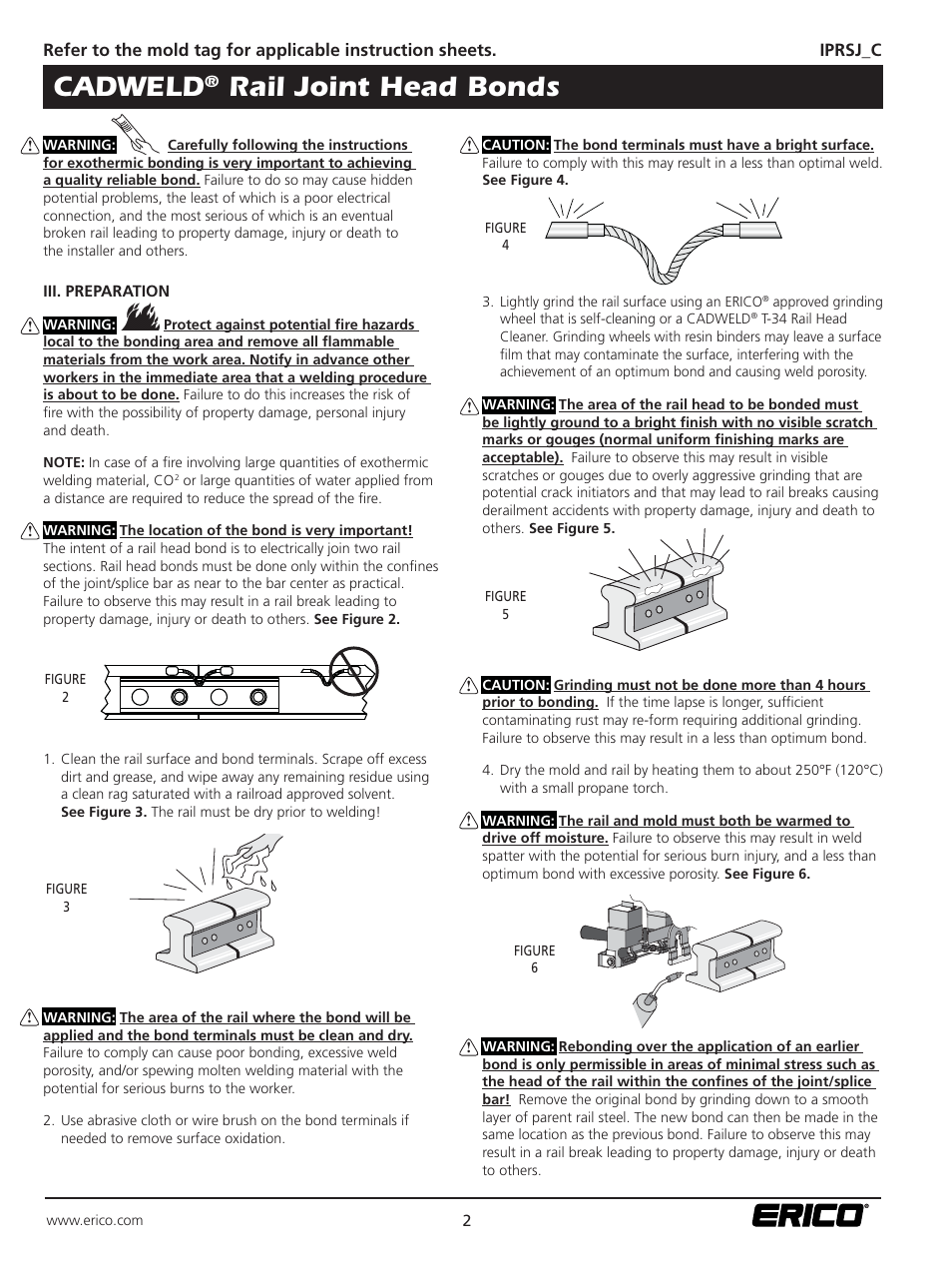 Cadweld, Rail joint head bonds | ERICO Rail Joint Head Bonds User Manual | Page 2 / 4