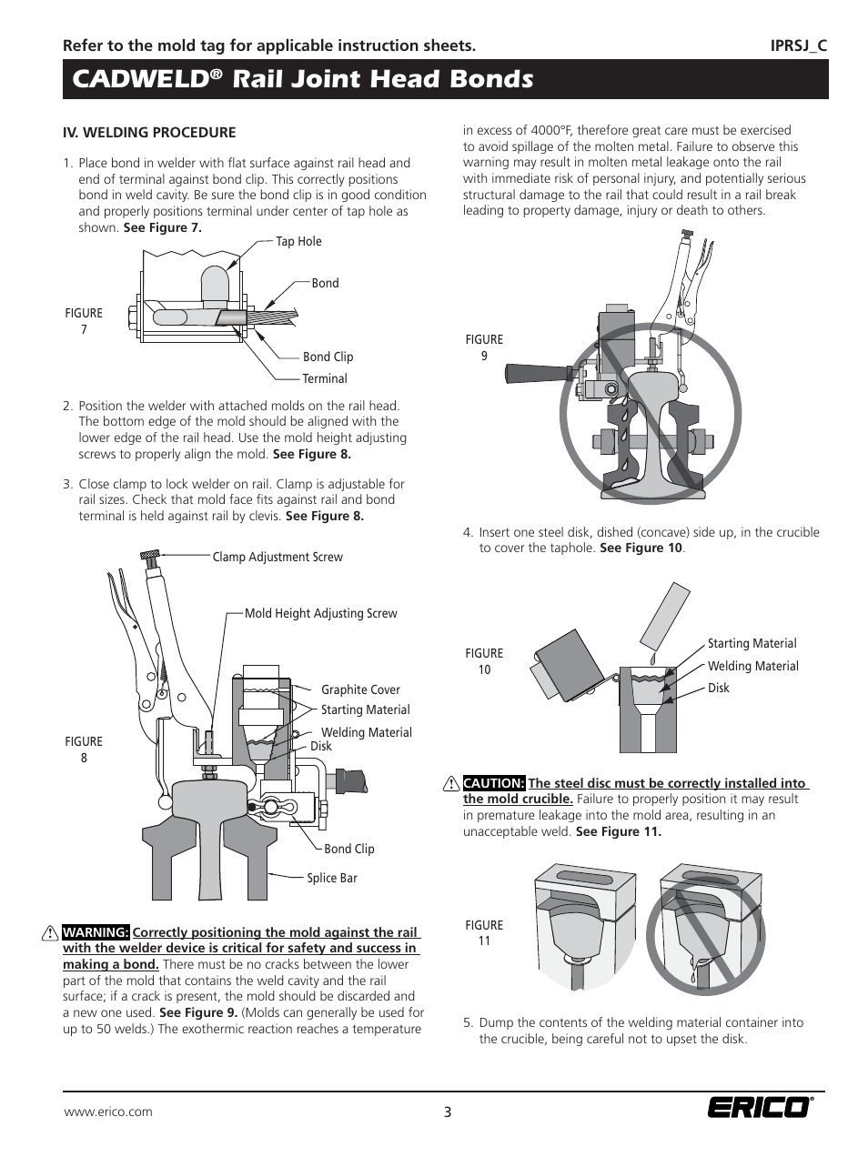 Cadweld, Rail joint head bonds | ERICO Rail Joint Head Bonds User Manual | Page 3 / 4