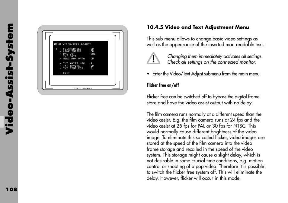 5 video and text adjustment menu, Video-assist-system | ARRI ARRIFLEX 235 User Manual | Page 108 / 178