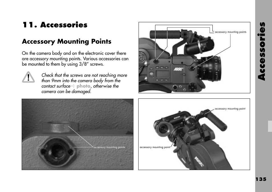 Accessories, Accessory mounting points | ARRI ARRIFLEX 235 User Manual | Page 135 / 178