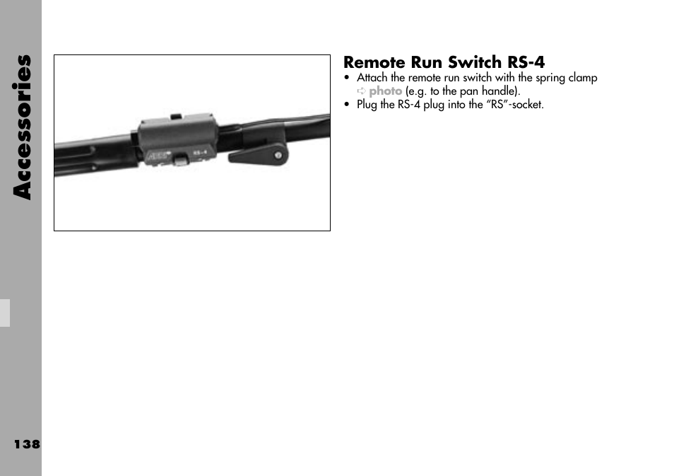 Remote run switch rs-4, Accessories | ARRI ARRIFLEX 235 User Manual | Page 138 / 178