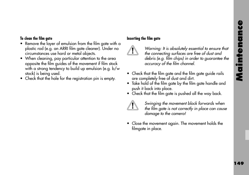 Maintenance | ARRI ARRIFLEX 235 User Manual | Page 149 / 178