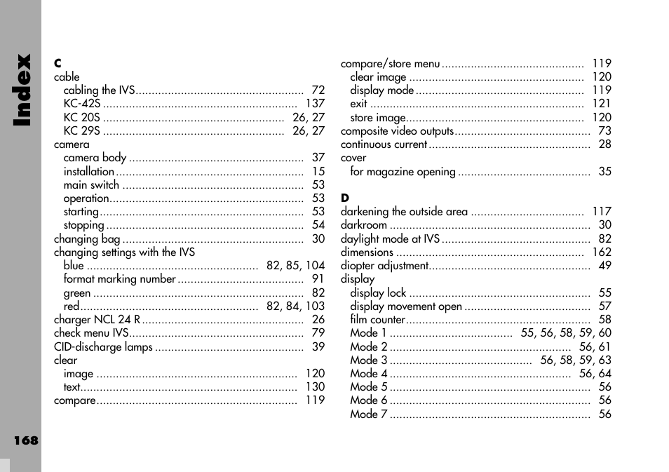 Index | ARRI ARRIFLEX 235 User Manual | Page 168 / 178