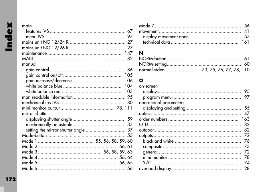 Index | ARRI ARRIFLEX 235 User Manual | Page 172 / 178