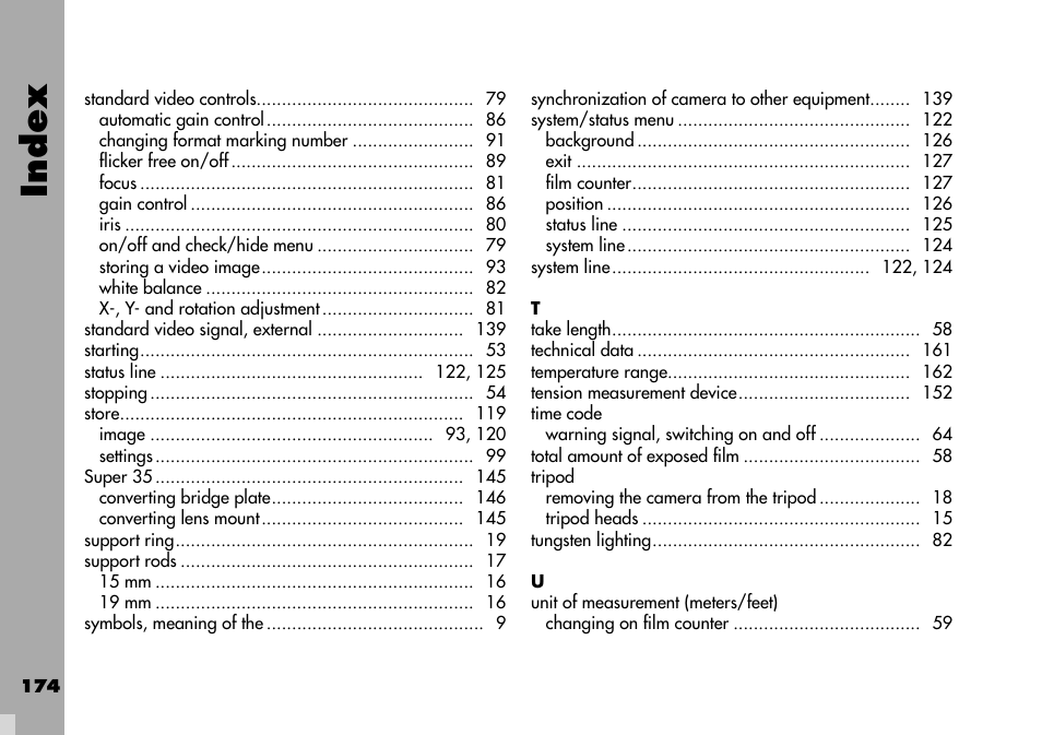 Index | ARRI ARRIFLEX 235 User Manual | Page 174 / 178
