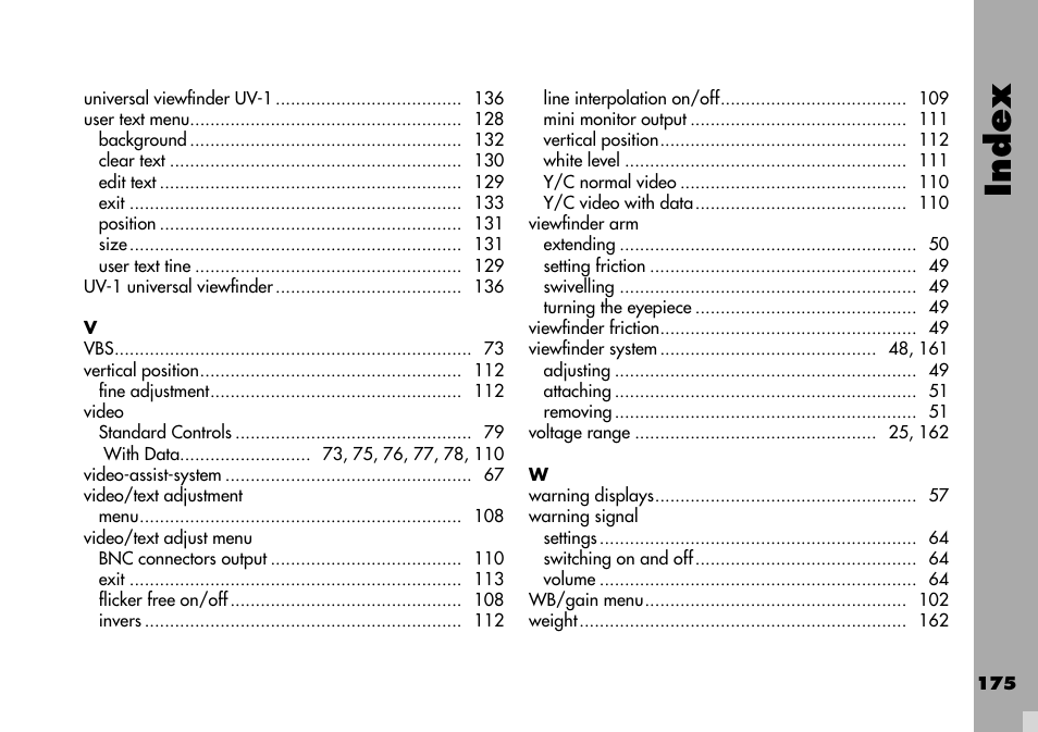 Index | ARRI ARRIFLEX 235 User Manual | Page 175 / 178