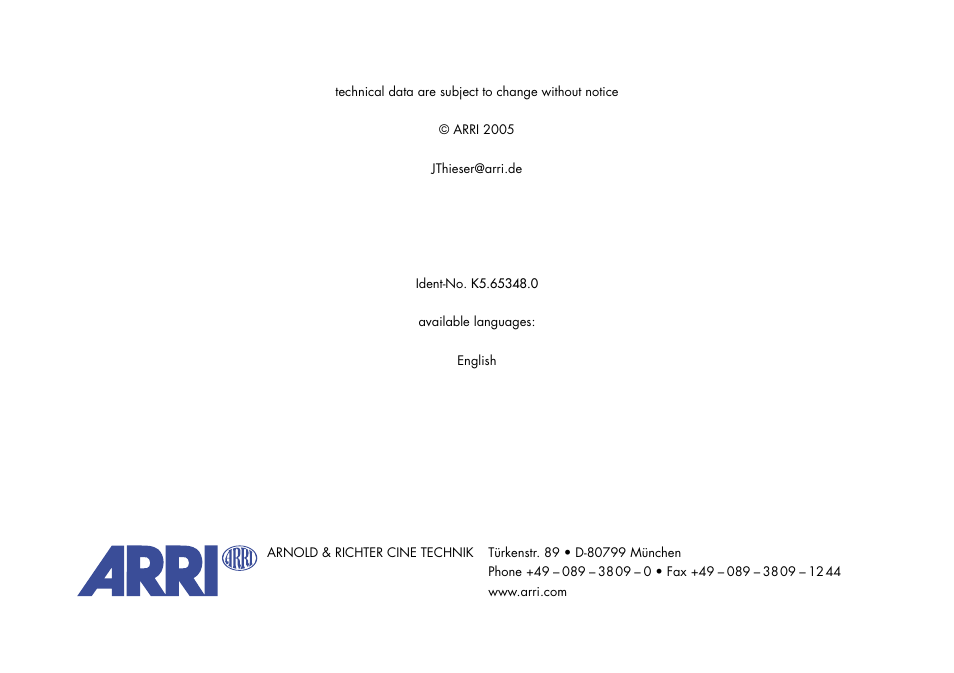 ARRI ARRIFLEX 235 User Manual | Page 178 / 178
