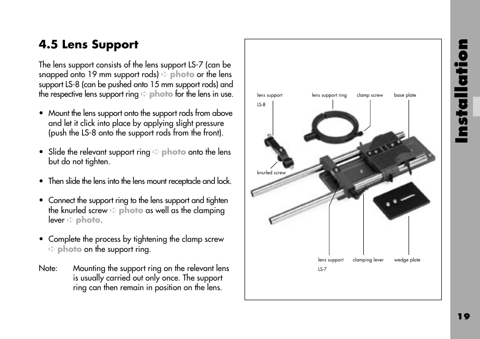 5 lens support, Installation | ARRI ARRIFLEX 235 User Manual | Page 19 / 178