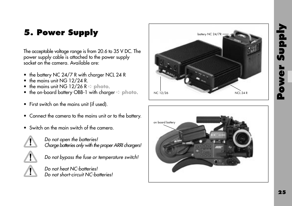 Power supply | ARRI ARRIFLEX 235 User Manual | Page 25 / 178