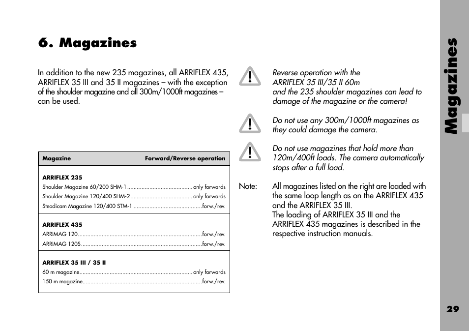 Magazines | ARRI ARRIFLEX 235 User Manual | Page 29 / 178