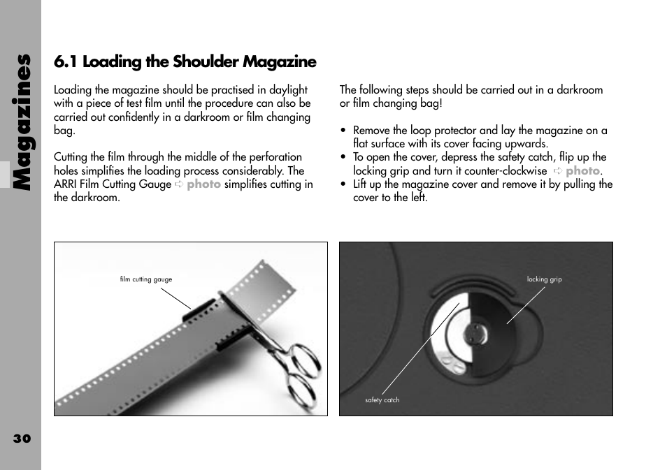1 loading the shoulder magazine, Magazines | ARRI ARRIFLEX 235 User Manual | Page 30 / 178