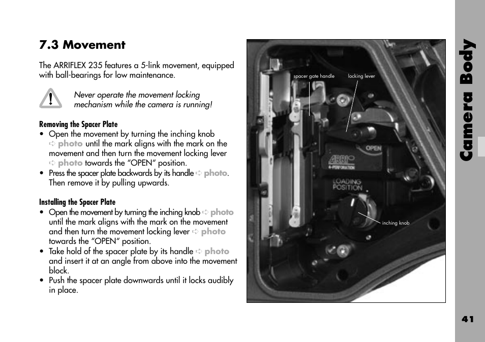 3 movement, Camera body | ARRI ARRIFLEX 235 User Manual | Page 41 / 178
