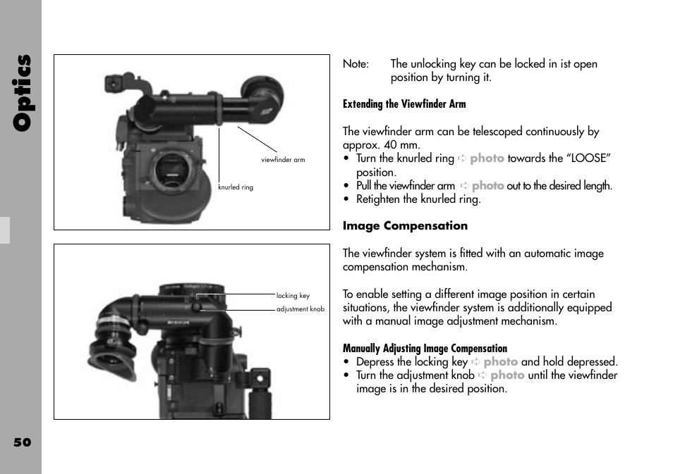 Image compensation, Optics | ARRI ARRIFLEX 235 User Manual | Page 50 / 178
